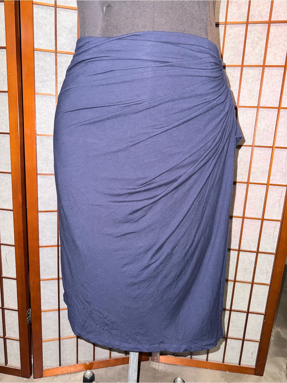 MM.LaFleur Navy Ruched Pencil Skirt XL